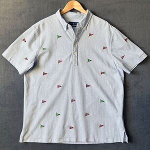 Polo Ralph Lauren Hampton Knit Oxford Shirt Men's XL Blue Stripe Nautical Flags